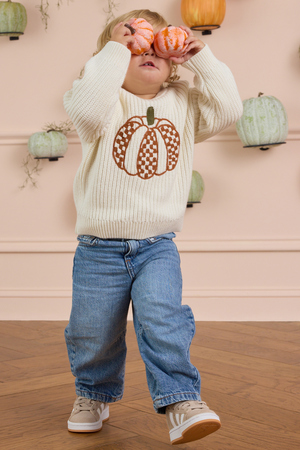 Charles Checkered Pumpkin Knit Sweater - Altar'd State - 