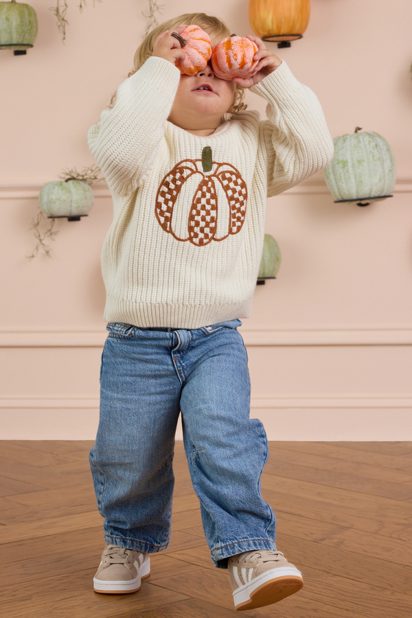 Charles Checkered Pumpkin Knit Sweater Detail 4 - Altar'd State