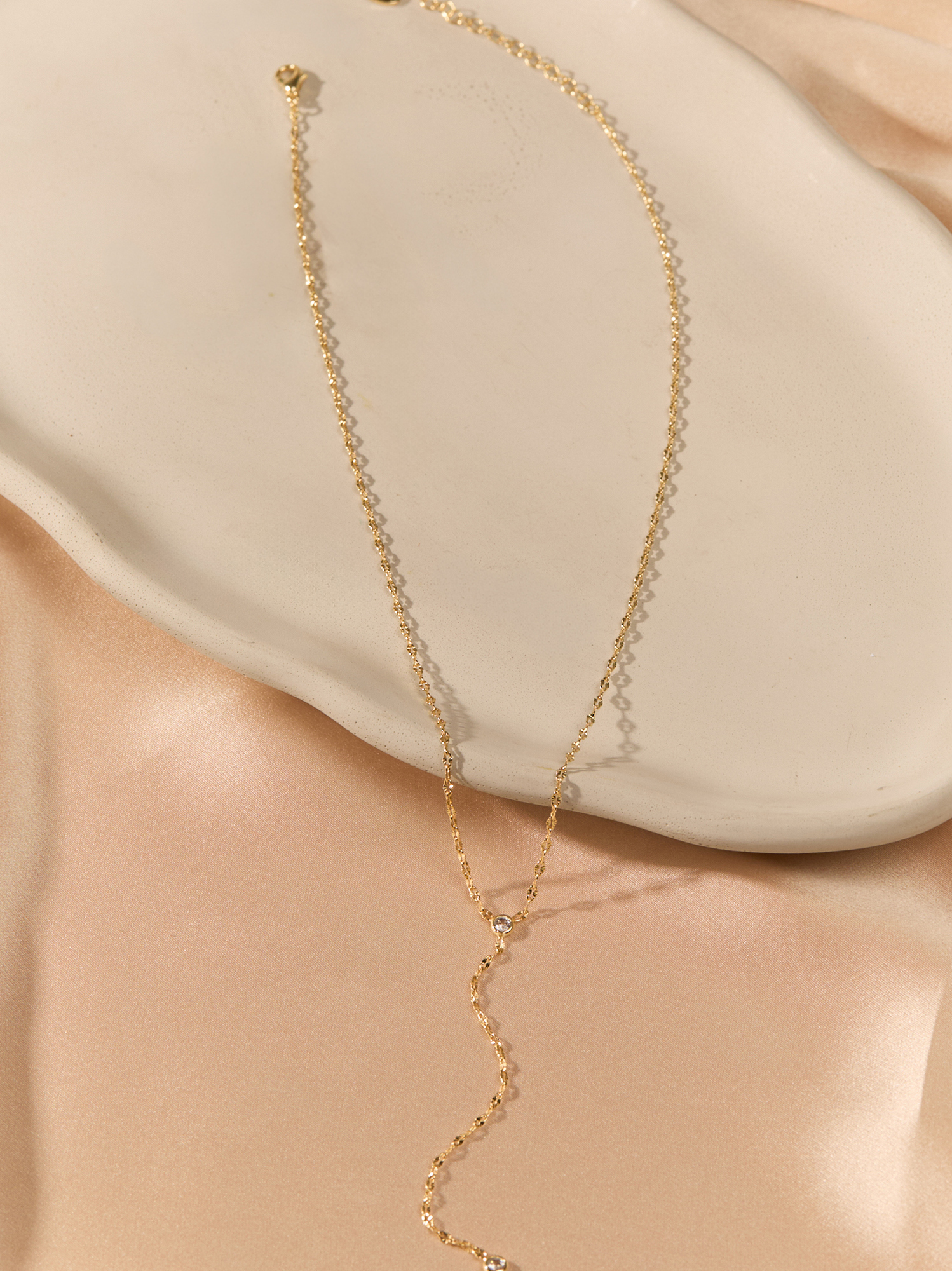 Texture Chain Crystal Y-Necklace in Gold | Altar'd State