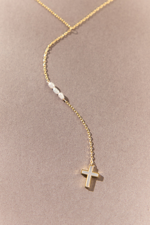18K Gold Pearl Charms Cross Y Necklace - Altar'd State - 