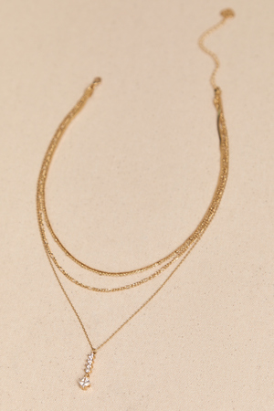 18K Gold Crystal Drop 4 Layer Necklace - Altar'd State - 