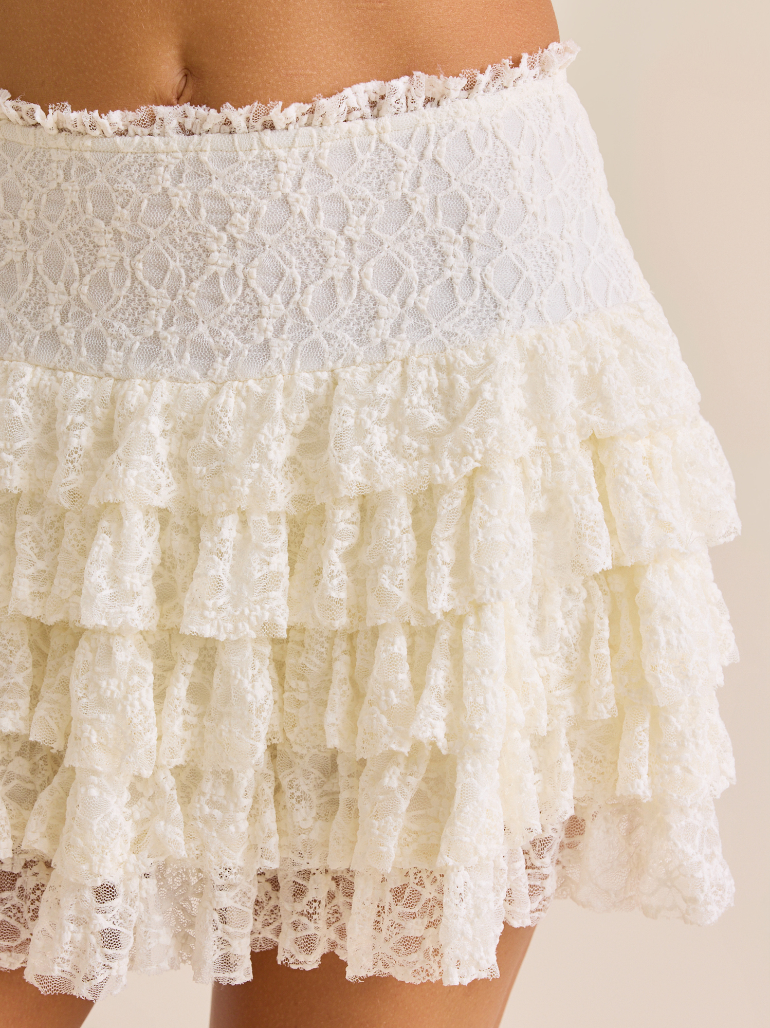 Camila Tiered Lace Mini Skirt in Ivory | Altar'd State