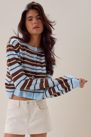 Londyn Multi Stripe Button Up Cardigan - Altar'd State - 