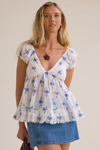 Lacey Embroidered Babydoll Top Detail 3 - Altar'd State