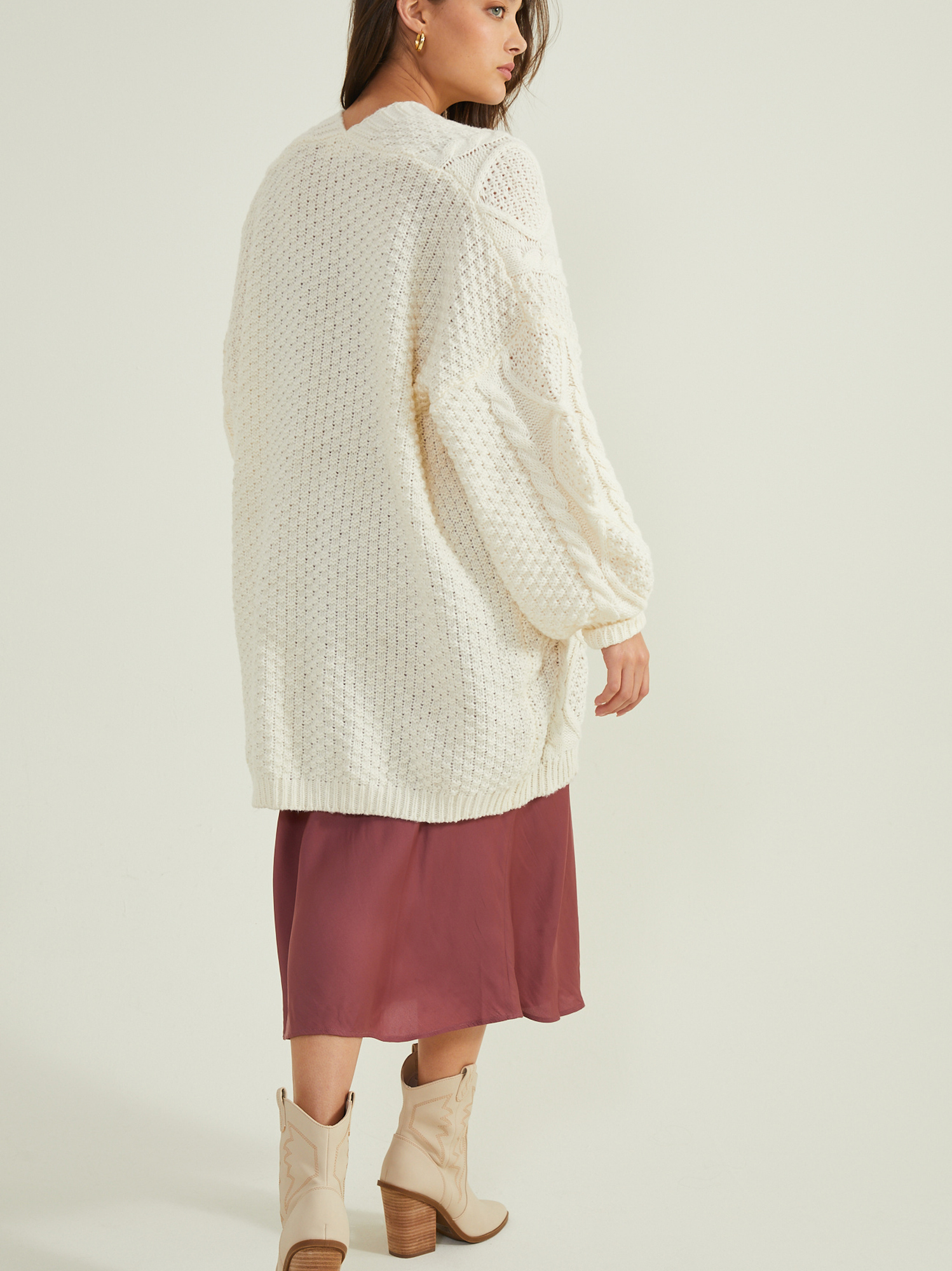 Serenity Cable Knit Oversized Cardigan in Cream | Altar'd State