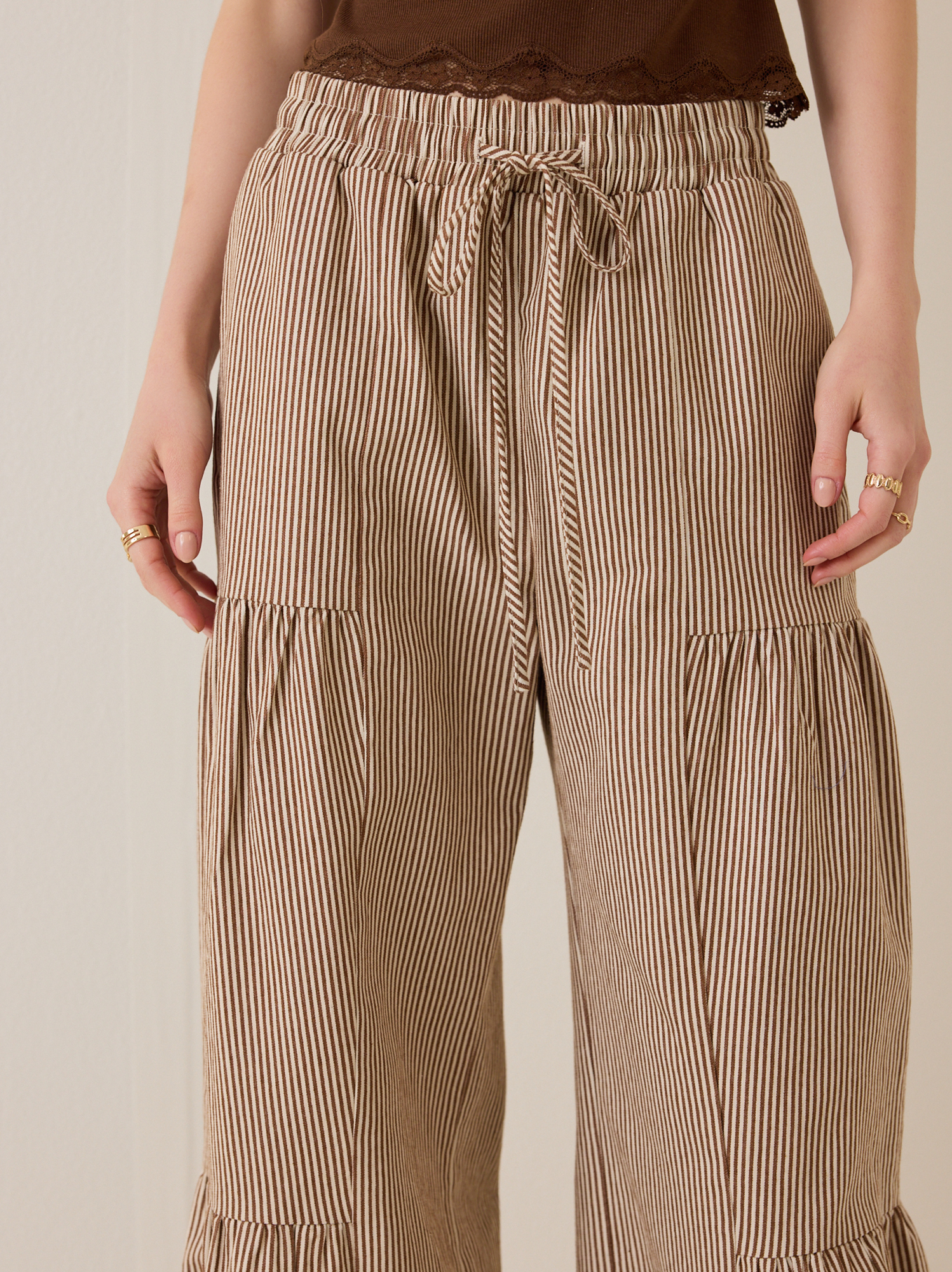 Erin Stripe Wide Leg Pants in ivory & brown | Altar'd State