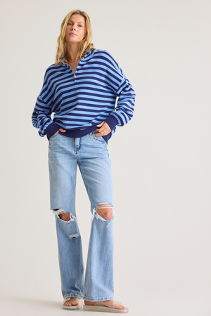 Elsie Stripe Quarter Zip Pullover - Altar'd State - 