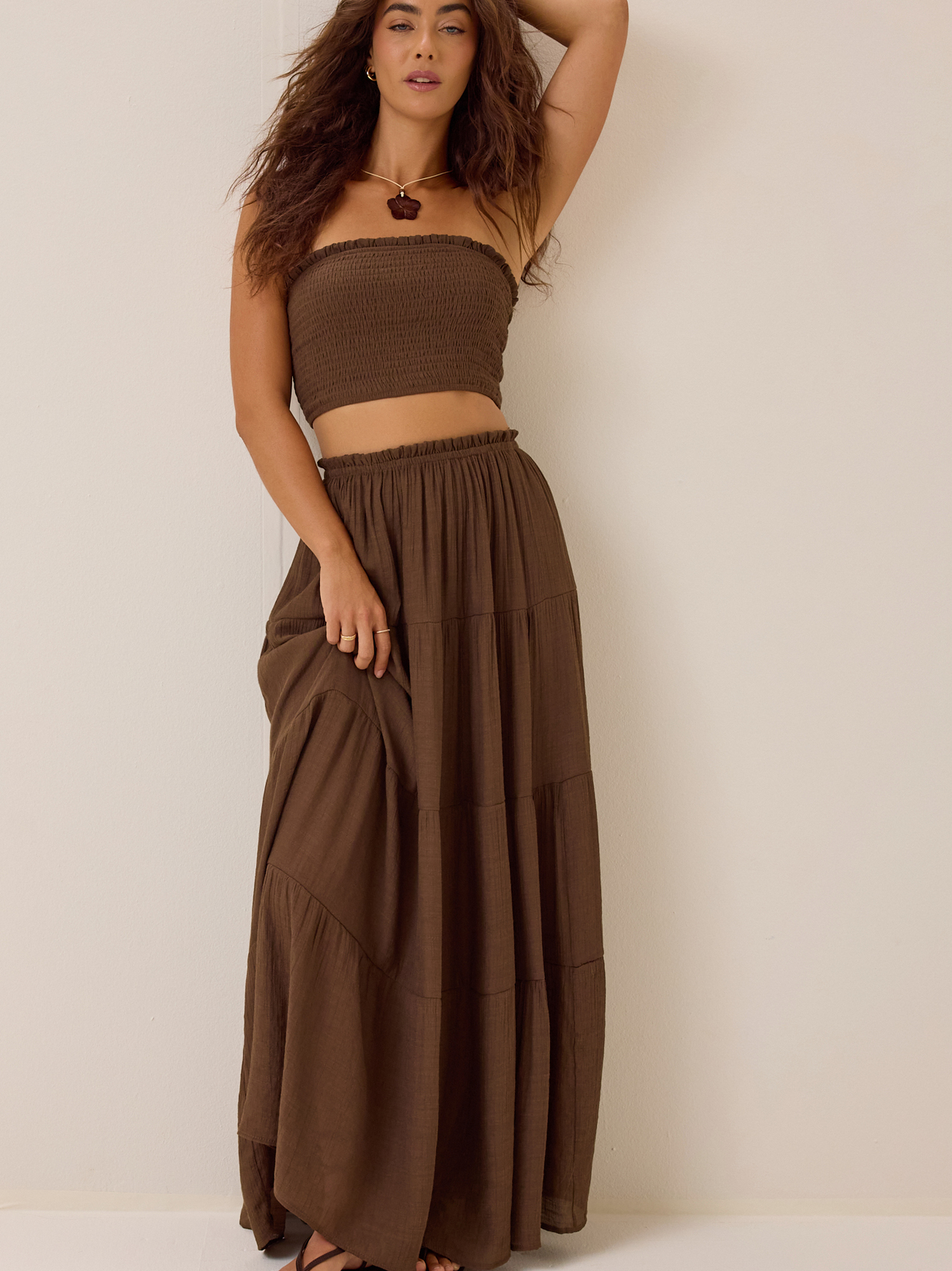 Tate Smocked Tube Top in Chocolate | Altar'd State