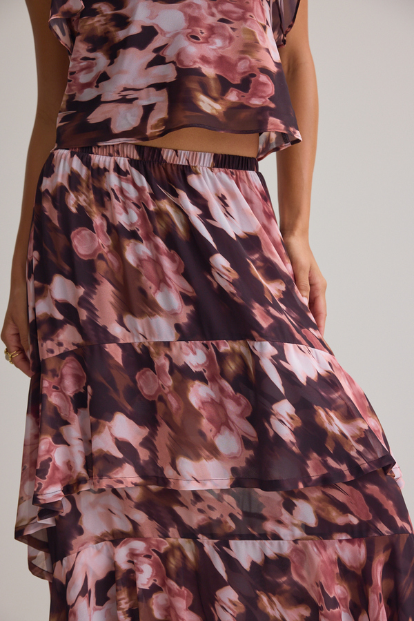 Jenna Ruffle Floral Midi Skirt Detail 3 - Altar'd State
