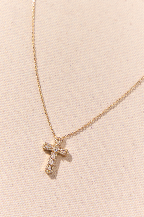 18K Gold Dipped Crystal Glitz Cross Necklace - Altar'd State