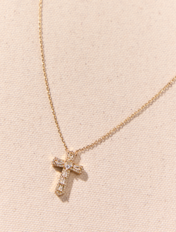 18K Gold Dipped Crystal Glitz Cross Necklace Detail 3 - Altar'd State