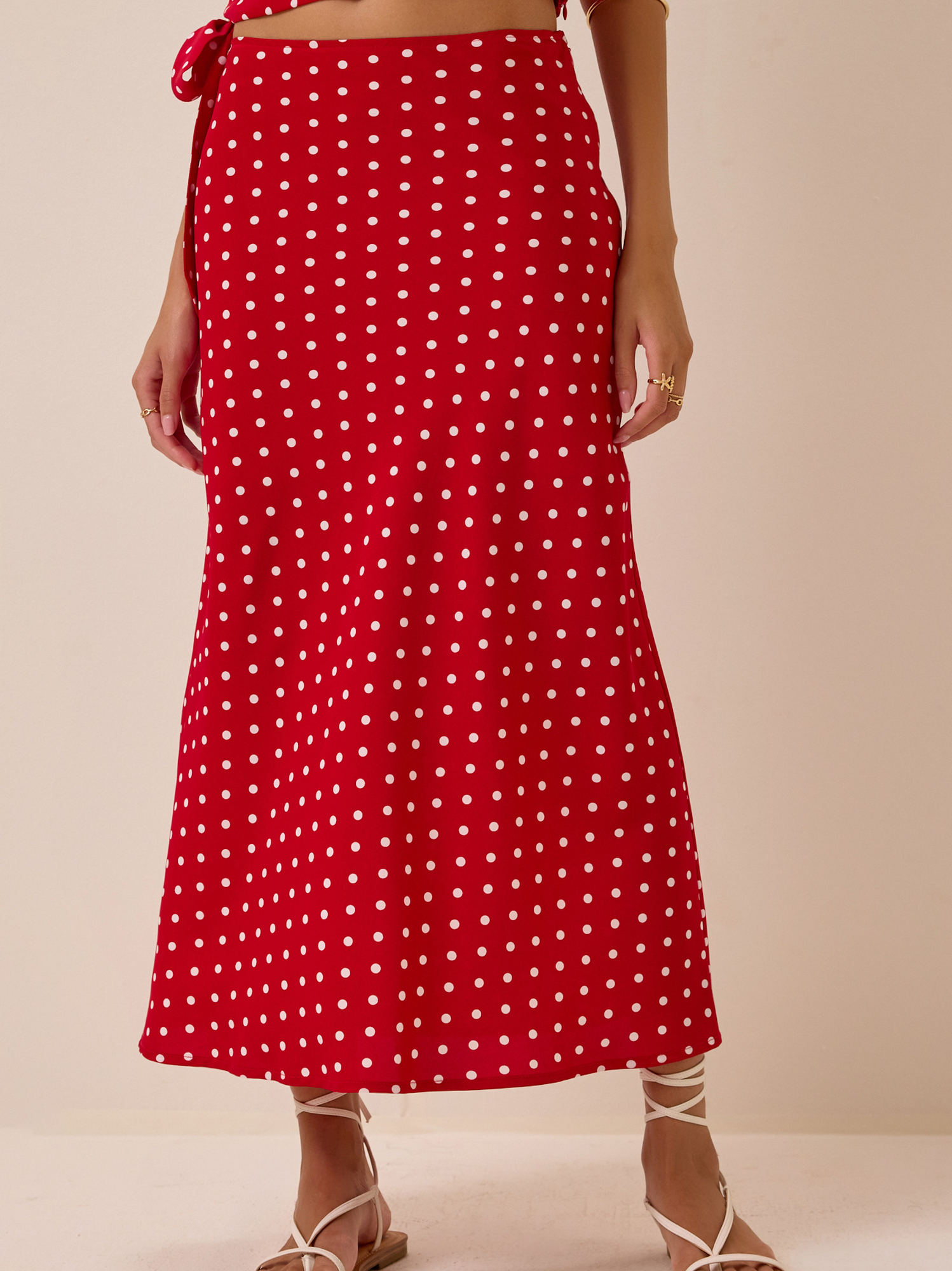 Jaycee Dot Midi Skirt in Red & White | Altar'd State