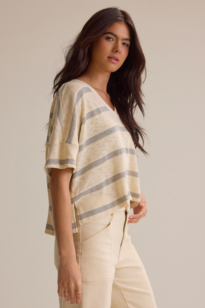 Dylan Striped V-Neck Top - Altar'd State - 