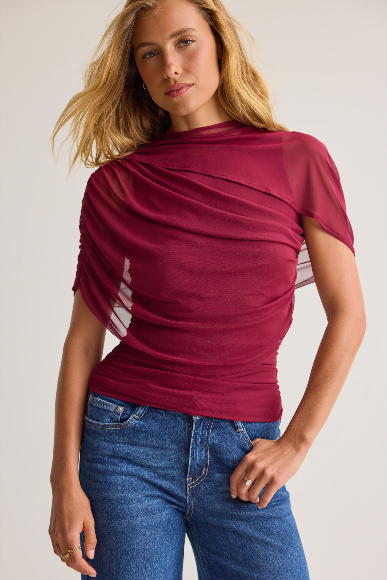 Kael Mesh Shawl Wrap Top