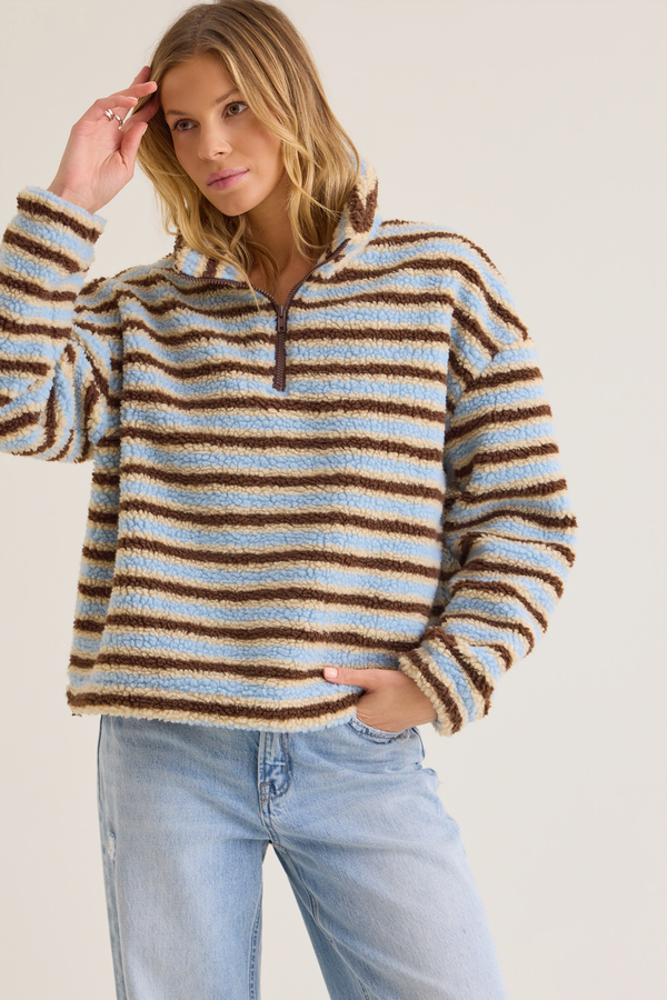 Chloe Striped Sherpa Pullover Detail 2 - Altar'd State
