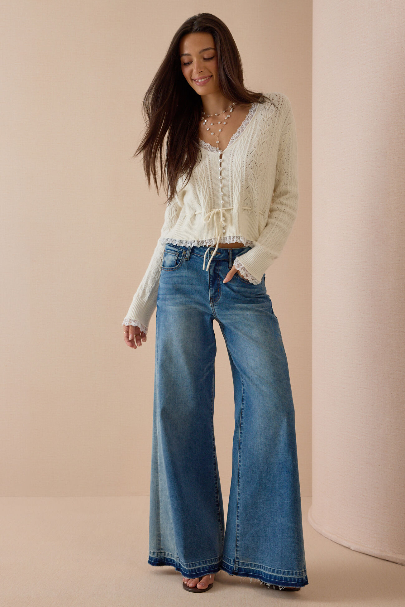 Tobi Pointelle Button Cardigan