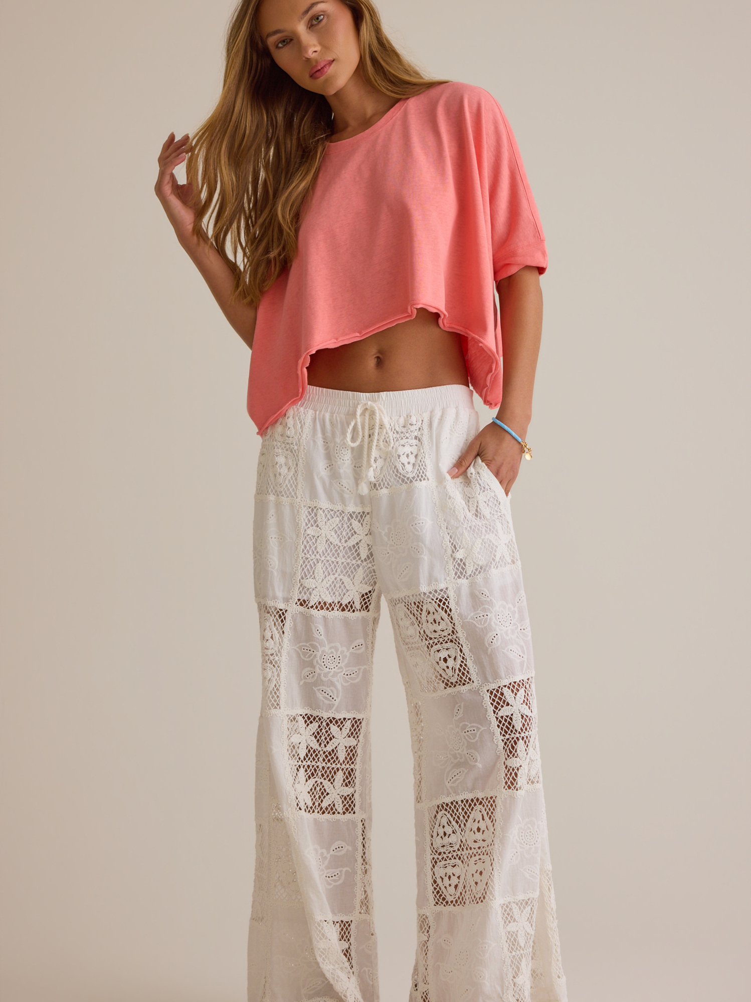 Hibiscus Patchwork Crochet Pant in White | Altar'd State