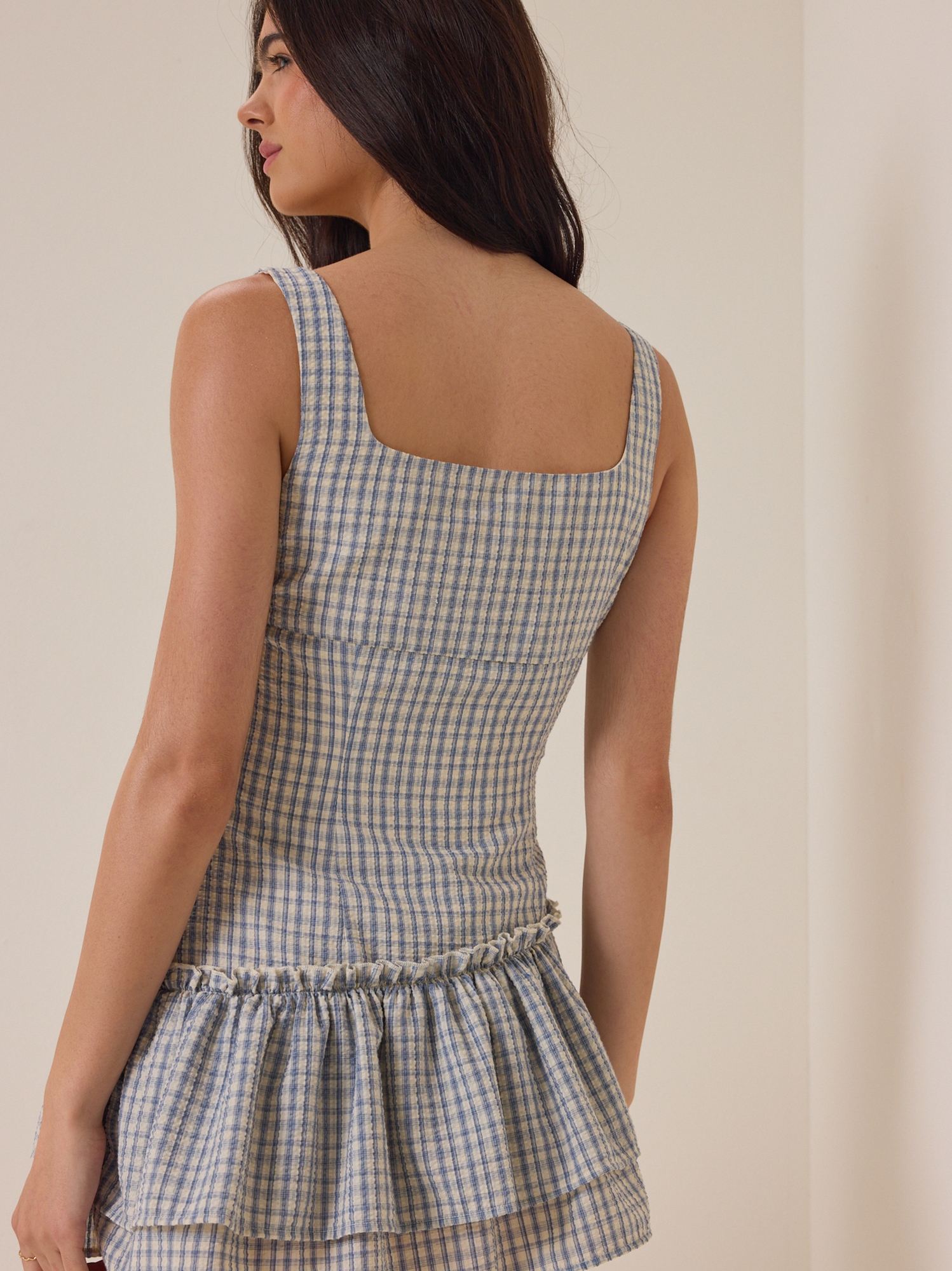 altar'd state blue gingham dress AS REVIVAL | Warm Up Gingham Dress | LT-BLUE | Material: 82% Polyester, 18% Spandex