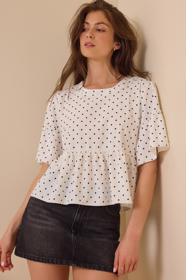 Liora Polka Dot Ruffle Top - Altar'd State