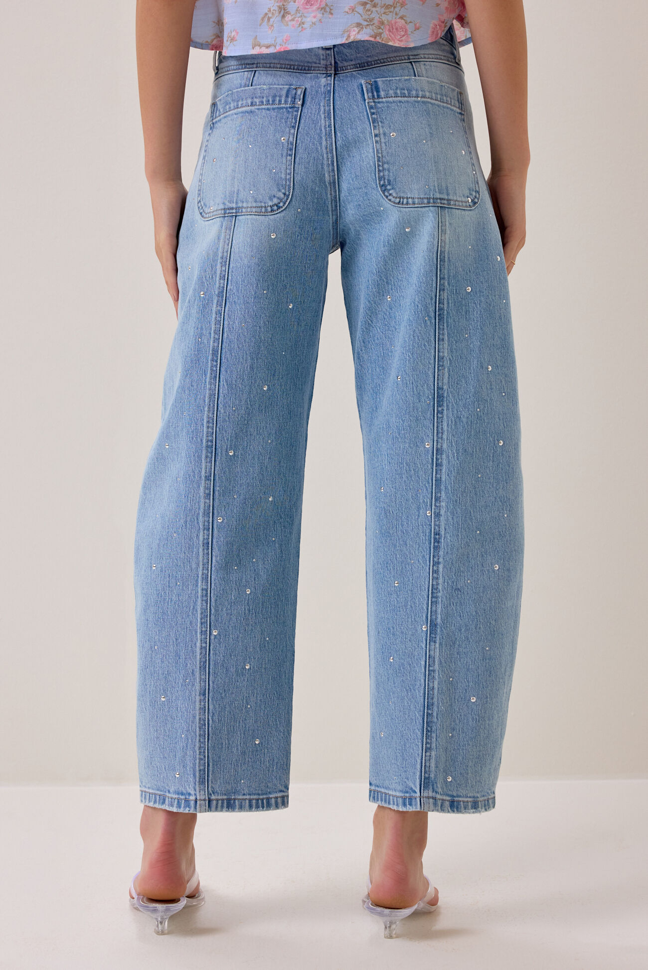 Mia High Rise Embellished Barrel Jean