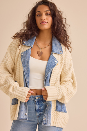 Hadley Cable Denim Mixed Cardigan - Altar'd State