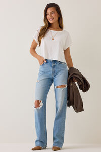 Demi Slub Roll Sleeve Tee Detail 2 - Altar'd State