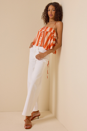 Emilia Stripe Embroidered Flowy Top in Orange | Altar'd State