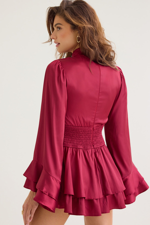 Adele Satin Ruffle Romper - Altar'd State - 