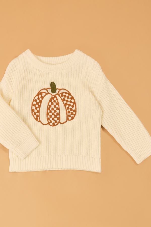 Charles Checkered Pumpkin Knit Sweater Detail 2 - Altar'd State