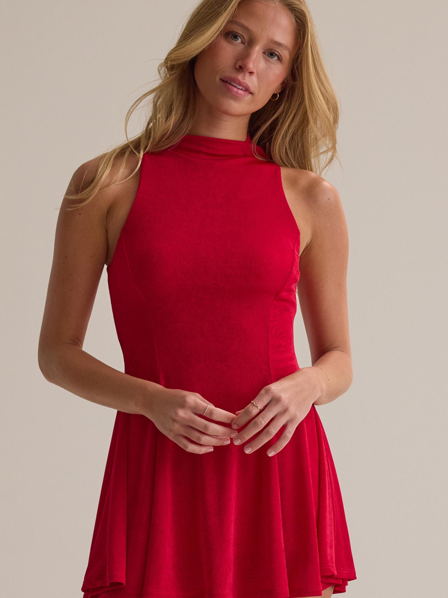 strapless open back dress Wine Ribbed Turtleneck Short Sleeve - Sweaters main image 1