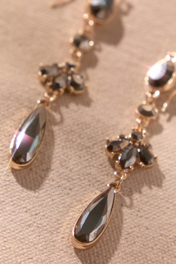 Black Crystal Linear Drop Earrings Detail 2 - Altar'd State