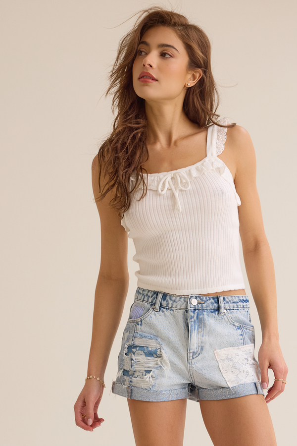 Carrie Patch Denim Shorts - Altar'd State