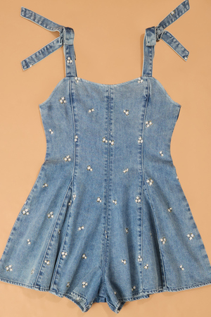Jane Embroidered Denim Romper and Tee Set - Altar'd State - 