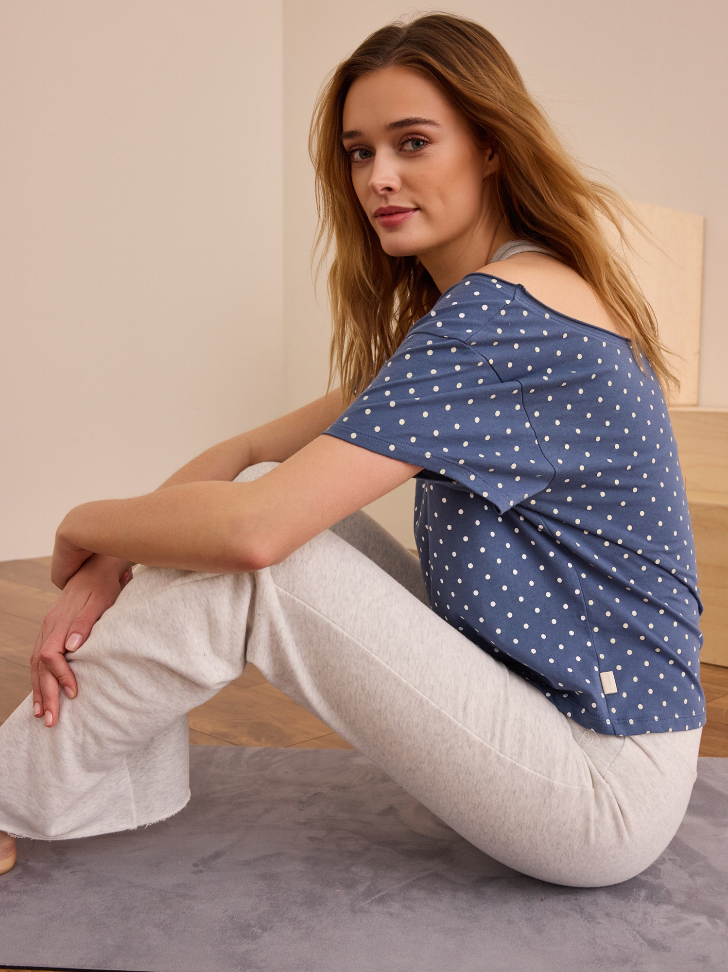 Volley Off The Shoulder Tee in Navy & Ivory | AS Revival
