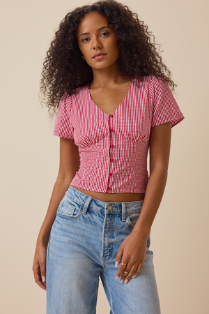Wendy Gingham Button Front Top - Altar'd State