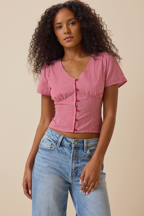 Wendy Gingham Button Front Top Detail 4 - Altar'd State
