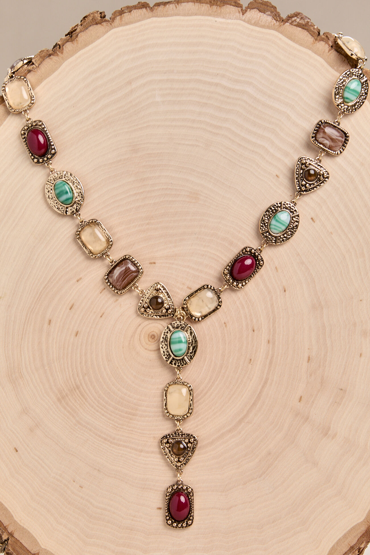 Multicolor Stone Link Y Necklace