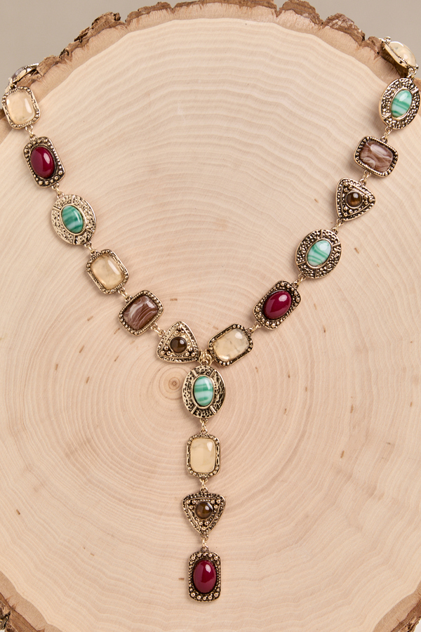 Multicolor Stone Link Y Necklace Detail 2 - Altar'd State