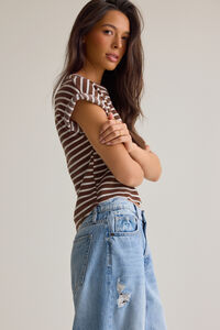 Hattie Stripe Roll Sleeve Crew Detail 2 - Altar'd State
