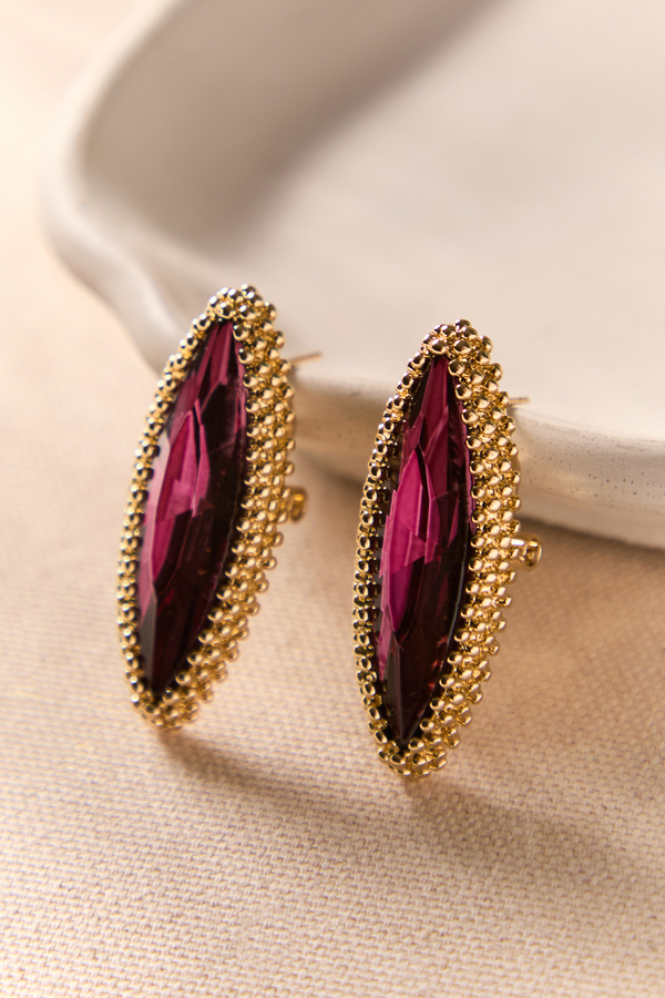 Burgundy Marquise Statement Earrings Detail 2 - Altar'd State