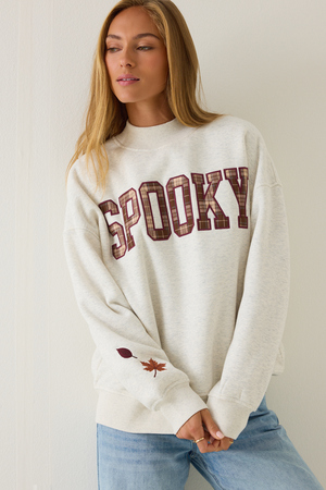 Spooky Applique Mock Neck Sweatshirt - Altar'd State - 