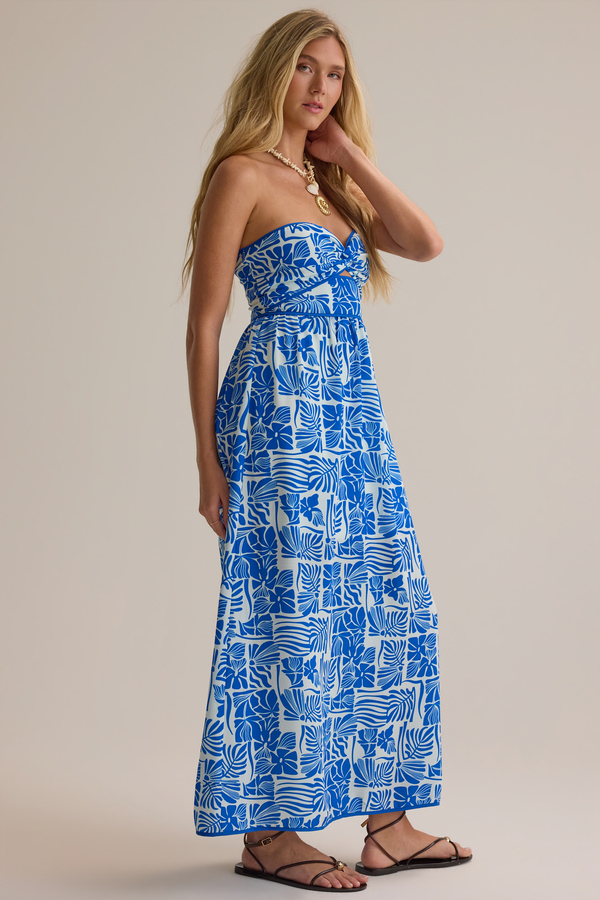 blue and white strapless maxi dress Doll Fairy Floral Skater Dress 2XL