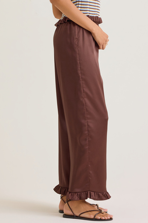 Camille Satin Ruffle Hem Pull-On Pants - Altar'd State - 