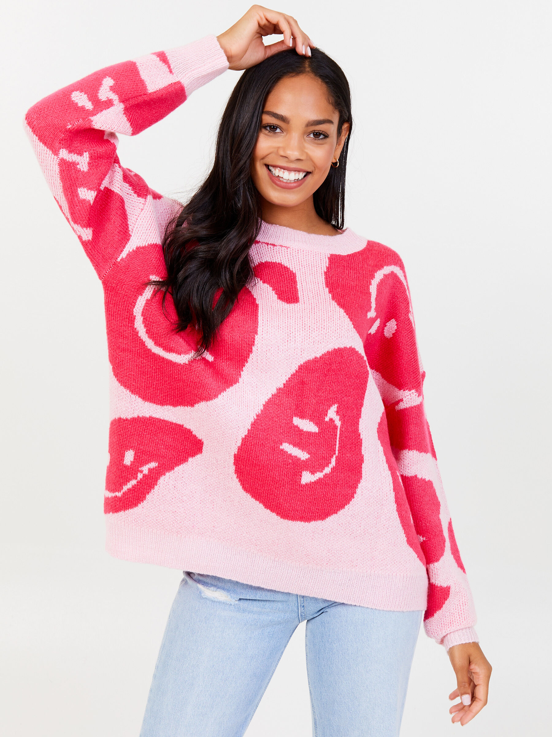Oversize Smiley Face Knit Sweater 