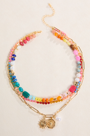 Chloe Beaded Layered Sun and Pearl Necklace - Altar'd State