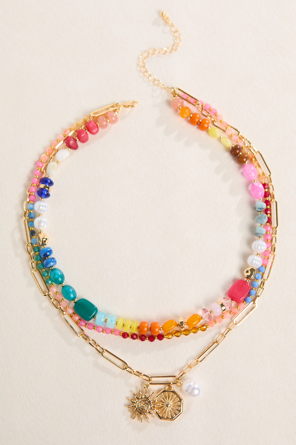 Chloe Beaded Layered Sun and Pearl Necklace Detail 3 - Altar'd State