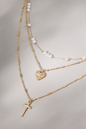 
        Layered Heart and Cross Gold Necklace | Altar'd State
    