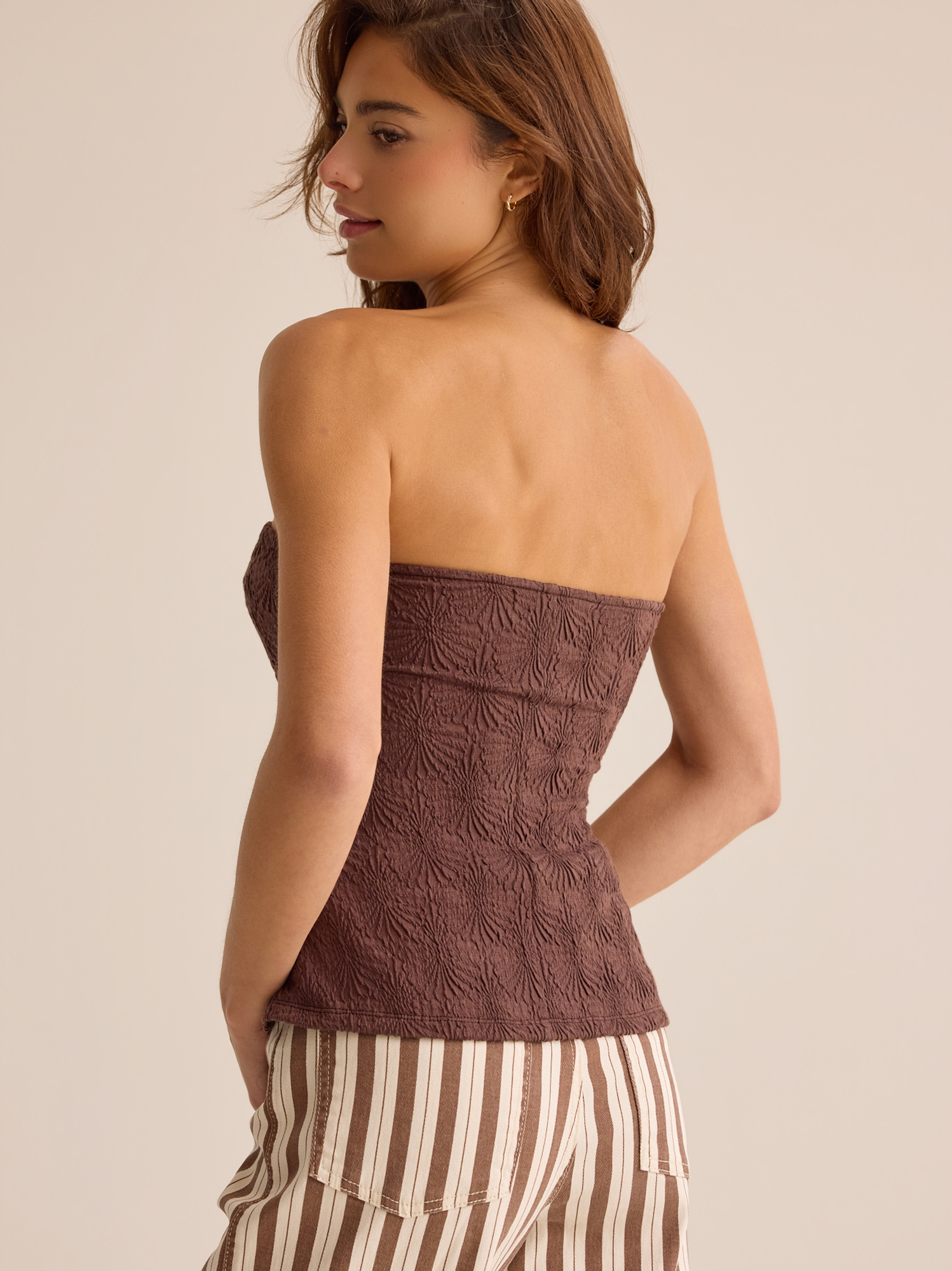 Ollie Jacquard Tube Top in Brown | Altar'd State