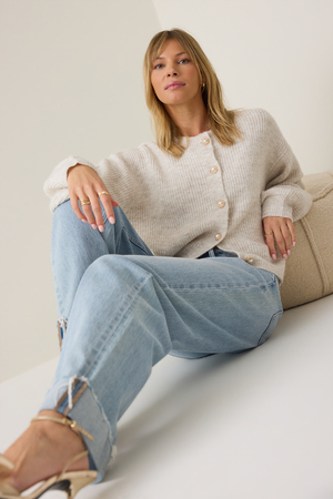 Calla Ribbed Pearl-Button Oversized Cardigan - Altar'd State