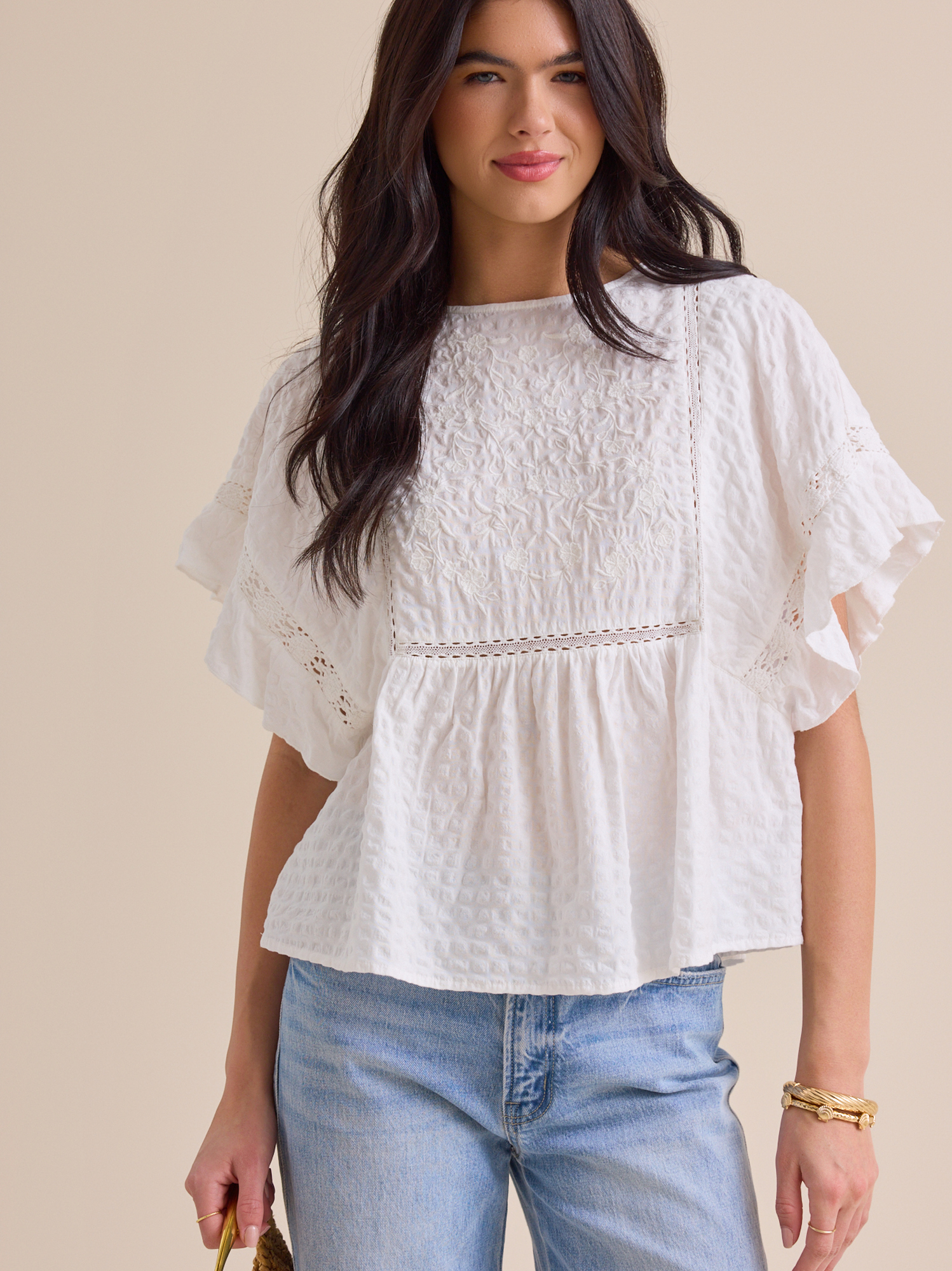 Amberlyn Embroidered Top in White | Altar'd State